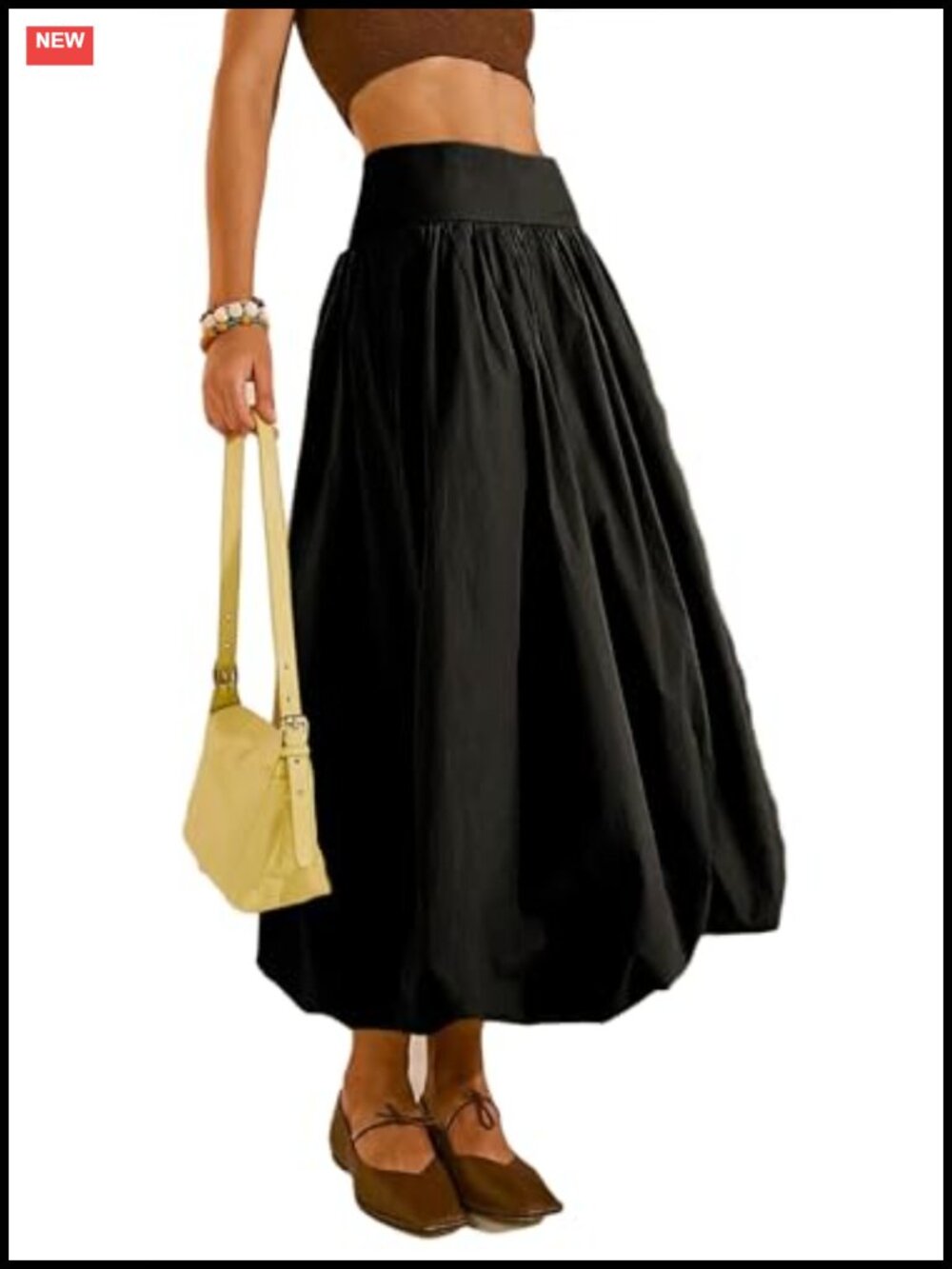 Y2K Bubble Maxi Skirt Pleated A-Line Elastic Low Waist Summer